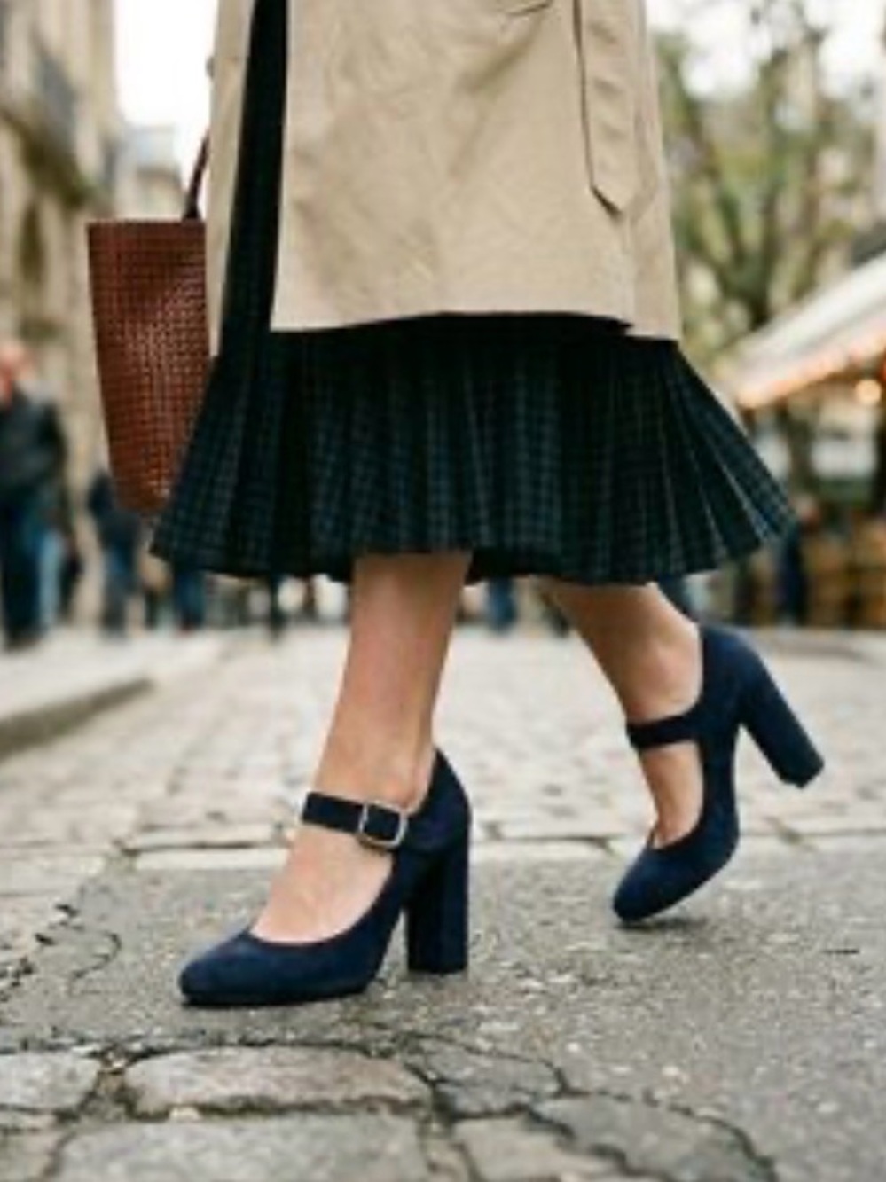 Chloe Vintage Navy Suede Mary Jane Block Heels with Ankle Strap